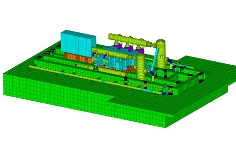 Reciprocating compressor package and concrete foundation finite element analysis model ANSYS